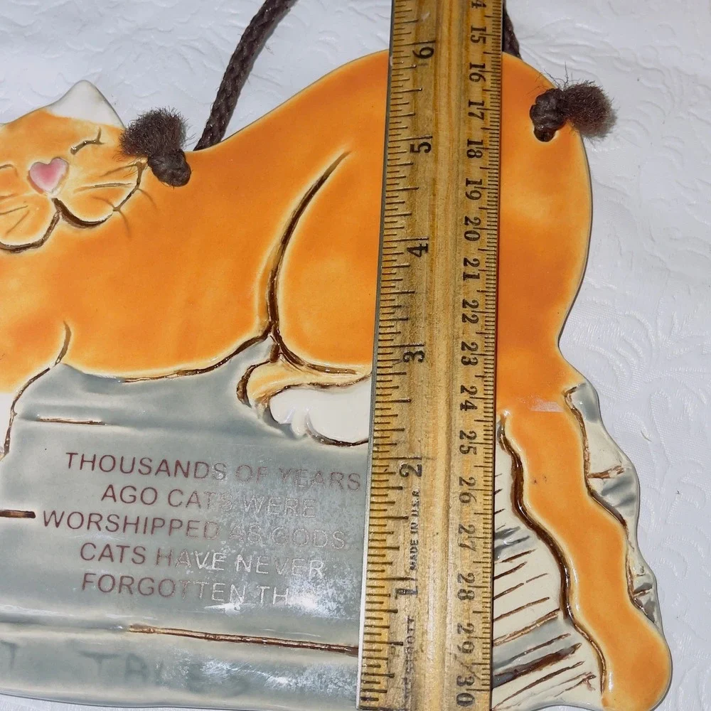 Smoky Mountain Pottery Cat Wall Plaque OS Orange Vintage 1994 Ceramic Art